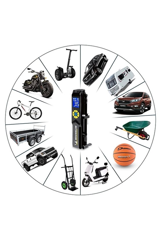 MC33382 Şarjlı Li-ion 150PSI Taşınabilir Dijital Basınç Göstergeli Led Aydınlatmalı Lastik