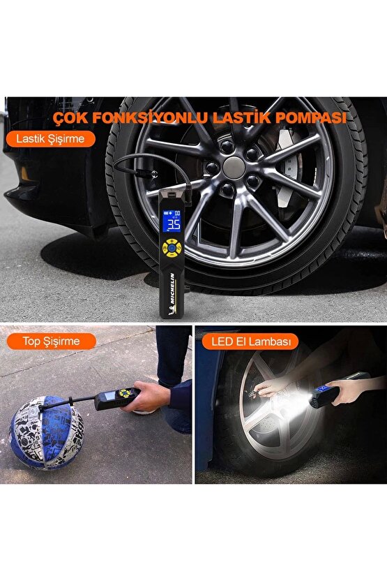 MC33382 Şarjlı Li-ion 150PSI Taşınabilir Dijital Basınç Göstergeli Led Aydınlatmalı Lastik