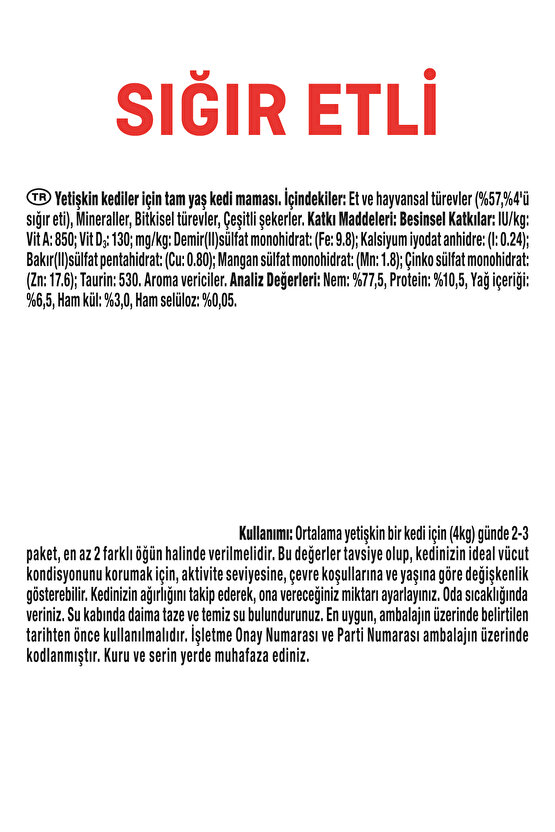 Parça Sığır Etli Yetişkin Konserve Kedi Maması 85 Gr