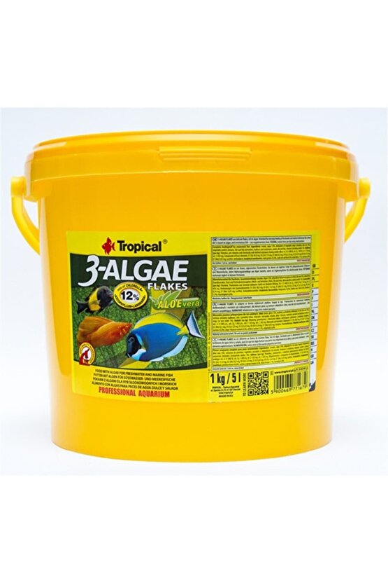 3-Algae Flakes Tatlı ve Tuzlu Su Balıkları için Alg İçeren Balık Yemi 50 Gr-250 Ml