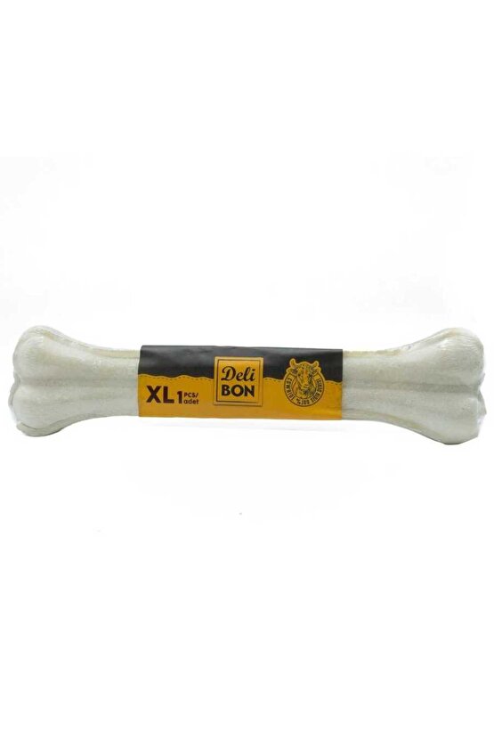 Deri Pres Vakumlu Kemik Köpek Ödülü 1 Adet-Stick-Beyaz-27 Cm