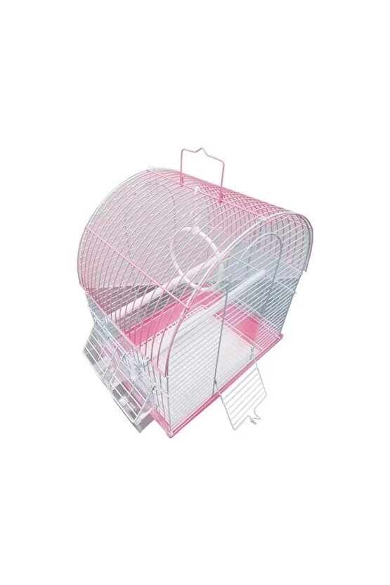 İki Kapılı Davul Muhabbet Kuş Kafesi Pembe 30x23x40 Cm
