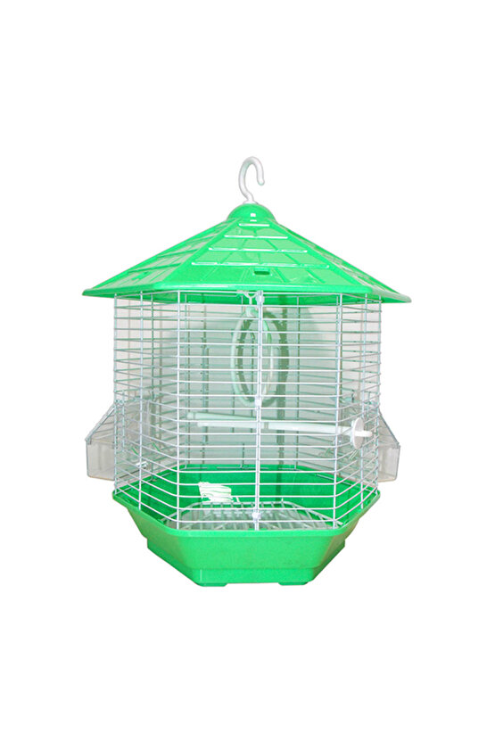 Altıgen Kuş Kafesi Yeşil TR-44.6x39x53.5 Cm