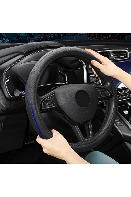 MC1003NAZ Premium Suni Deri Direksiyon Kılıfı MAVİ