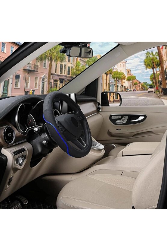 MC1003NAZ Premium Suni Deri Direksiyon Kılıfı MAVİ