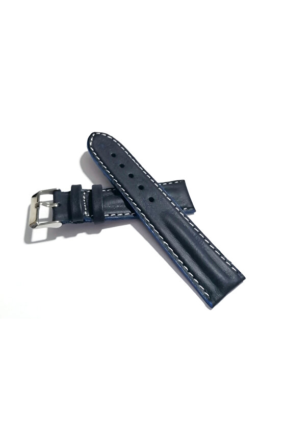 Her Saate Uygun Bombeli 22 mm Piramit modeli Hakiki Deri (215) koyu mavi