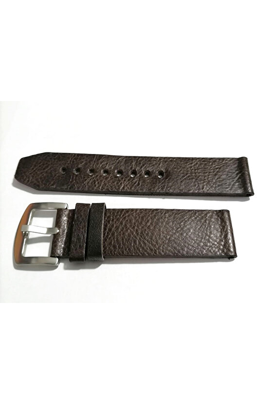 Saate Uyumlu Hakiki Grizi Deri Saat Kordonu 22  mm  (166)  koyu kahverengi