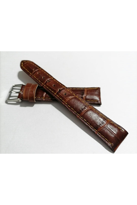 &Her Saate Uyumlu Hakiki Kahverengi  Deri Saat Kordonu 18  mm  (102 )