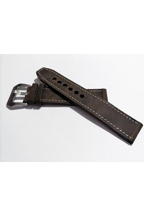 & Fosil  Uyumlu &Her Saate Uyumlu greyzi  Deri Saat Kordonu 24  mm  (87)  acı kahve