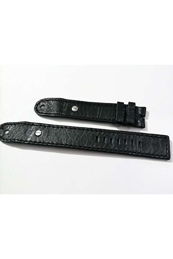 Dizel Uyumlu vidalı Saat Kordonu Hakiki Deri 20 mm Parlak siyah