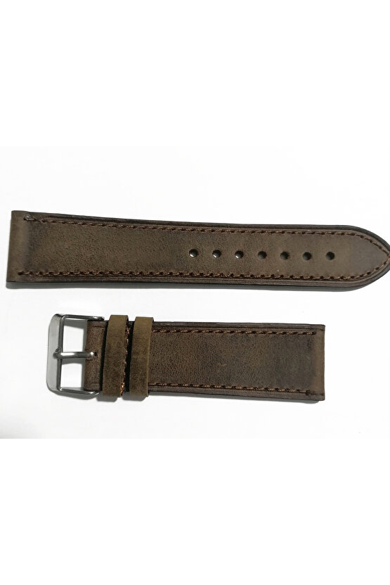 Fosil &Her Saate  Uyumlu Kahverengi Dikişli   24  mm  grizi  deri