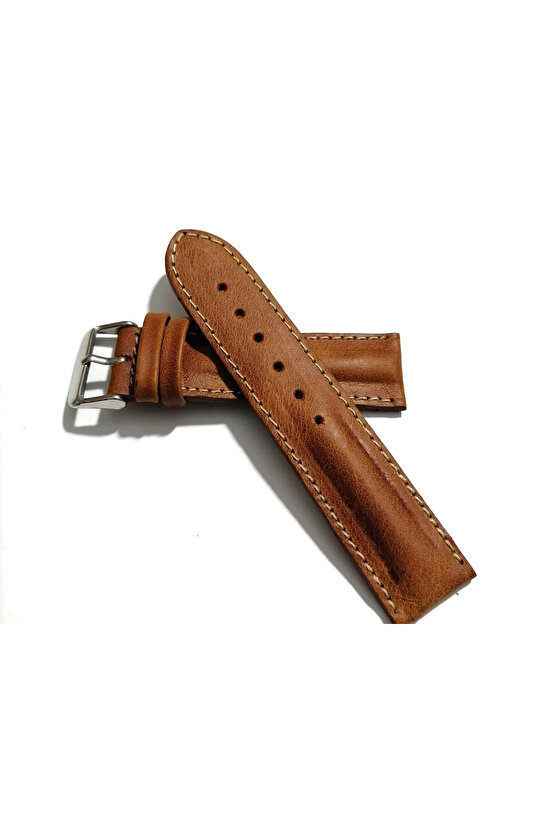 Her Saate Uygun Bombeli  22   mm Hakiki  Deri Kordon  TABA