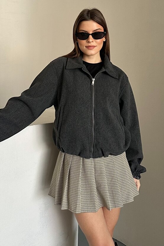 Kadın Oversize Bomber Ceket – Yumuşak Kaşe Dokulu, Mevsimlik, Casual Polar Mont