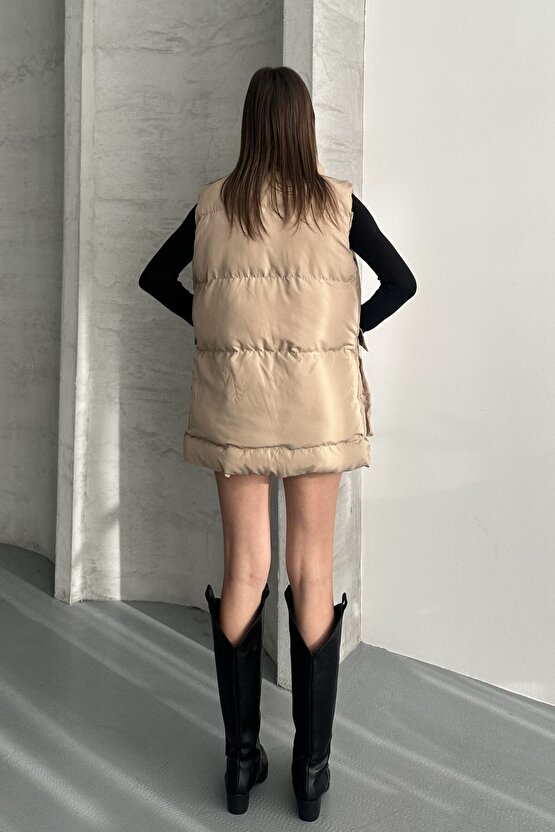 Kadın Şişme Yelek - Cepli Fermuarlı Günlük Şişme Yelek