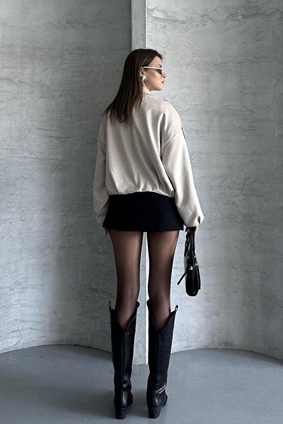 Kadın Oversize Süet Bomber Ceket - Yeni Sezon Deri Trend Ceket