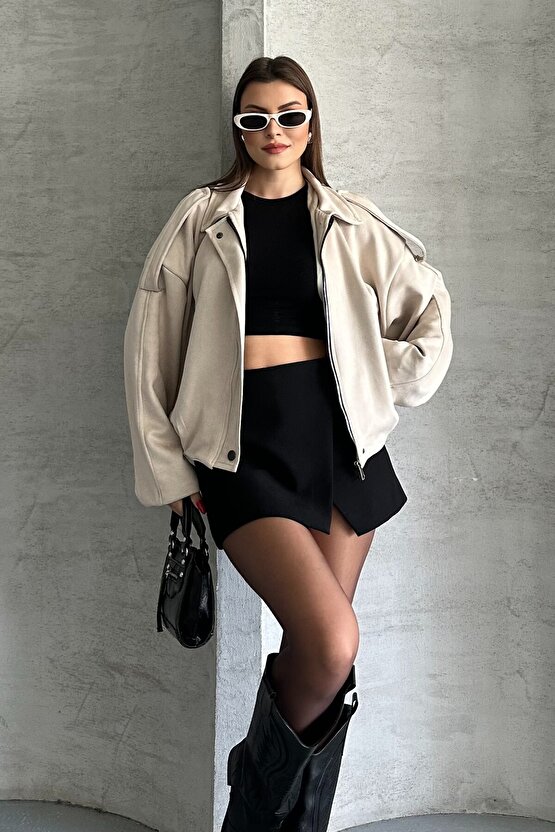 Kadın Oversize Süet Bomber Ceket - Yeni Sezon Deri Trend Ceket