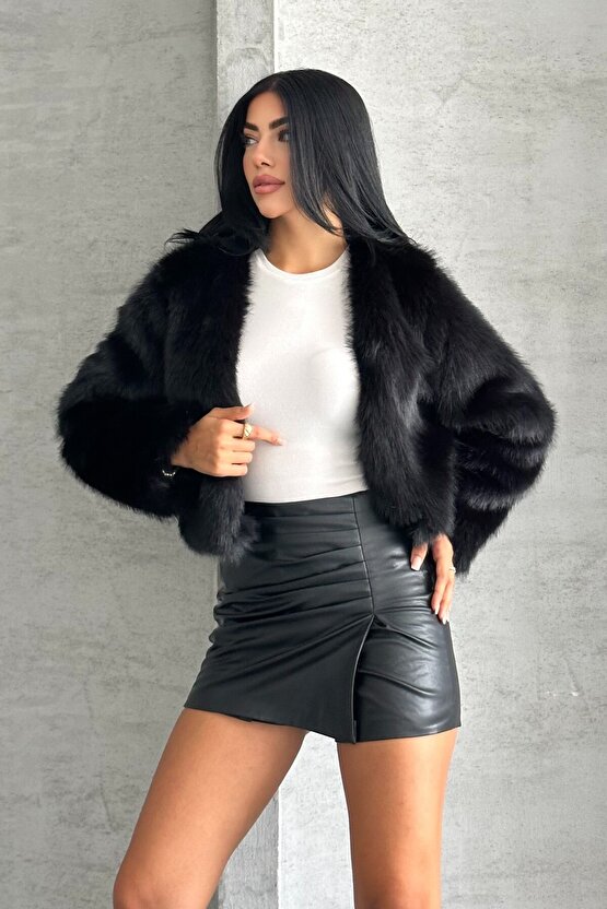 Kadın Crop Kürk Mont - Kısa Peluş Ceket - Kışlık Premium Kürk