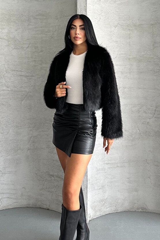 Kadın Crop Kürk Mont - Kısa Peluş Ceket - Kışlık Premium Kürk