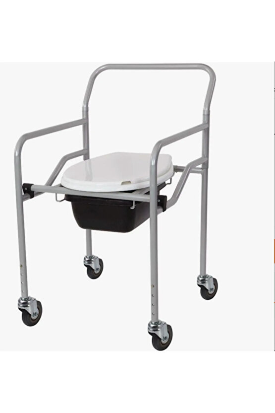 Seyyar Katlanabilir Hasta Yaşlı Tuvalet Sandalyesi Klozetli Tekerlekli Frenli Wc Li Oturak