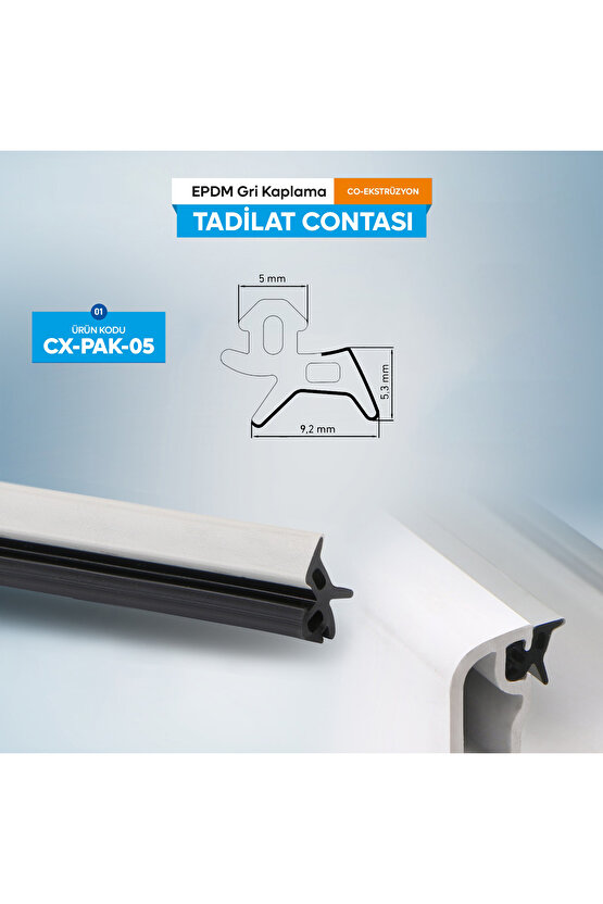 - PAK-05 TADİLAT CONTASI- KAPI PENCERE FİTİLİ-GRİ KAPLAMALI FİTİL-5 METRE