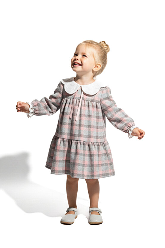 Kız Bebek Elbise Kız Çocuk Elbise Yakalı Doğum Günü Parti Düğün Özel Gün Uzun Kol Astarlı Kurdela