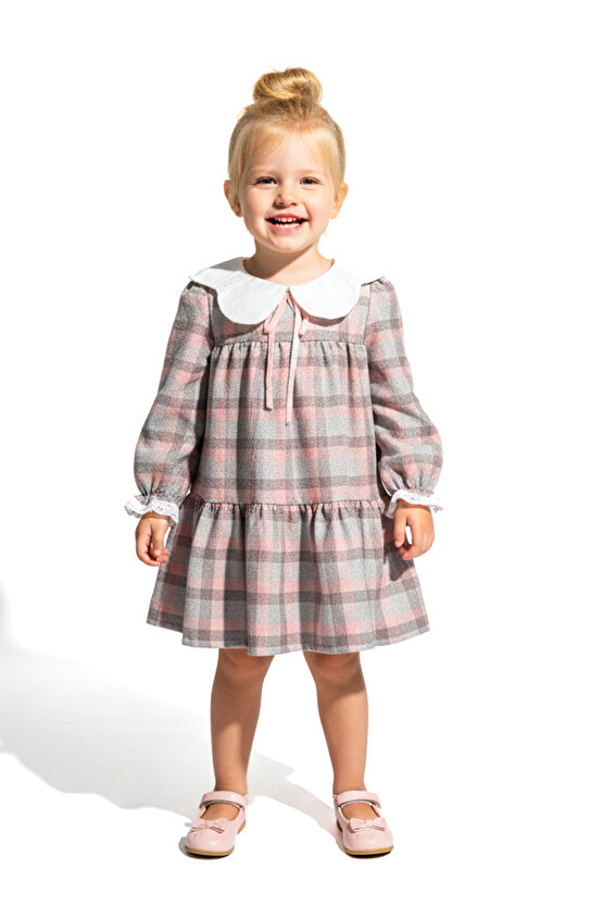 Kız Bebek Elbise Kız Çocuk Elbise Yakalı Doğum Günü Parti Düğün Özel Gün Uzun Kol Astarlı Kurdela