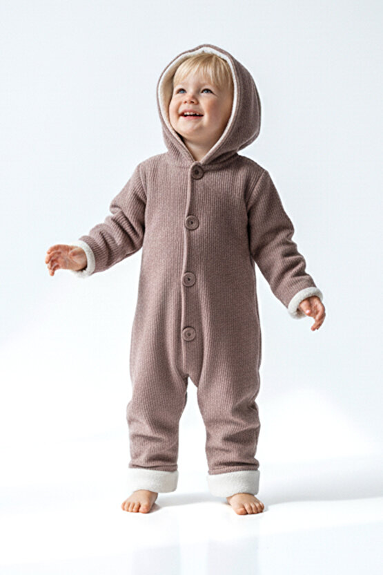 Kız Erkek Unisex Mevsimlik Çift Kat Kadife Ultrasoft Şapkalı Bebek Çocuk Uyku Tulumu Astronot Tulum