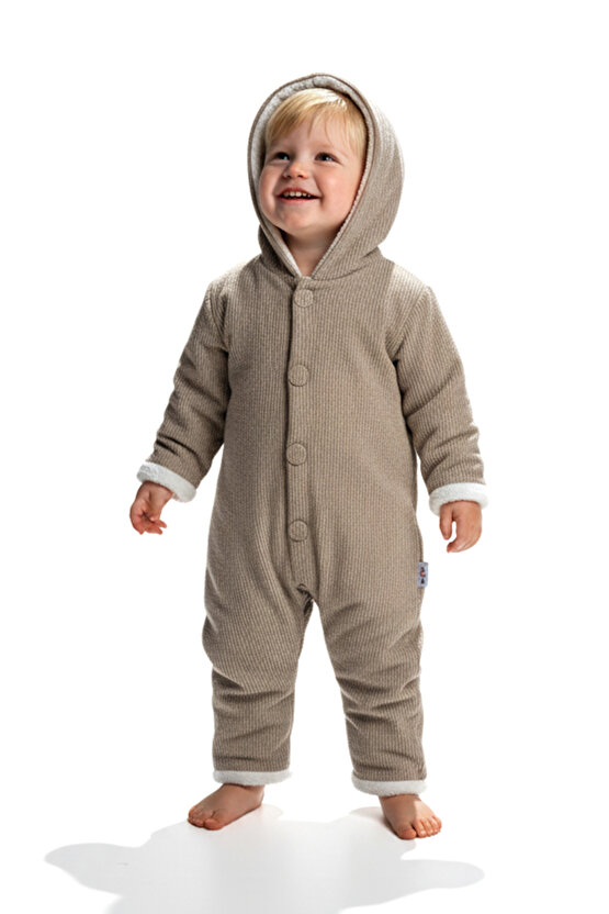 Kız Erkek Unisex Mevsimlik Çift Kat Kadife Ultrasoft Şapkalı Bebek Çocuk Uyku Tulumu Astronot Tulum