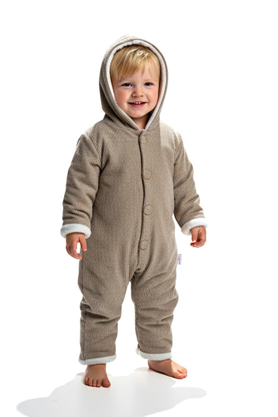 Kız Erkek Unisex Mevsimlik Çift Kat Kadife Ultrasoft Şapkalı Bebek Çocuk Uyku Tulumu Astronot Tulum