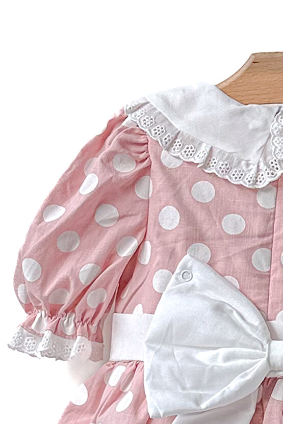 Kız Bebek Kız Çocuk Doğum Günü Parti Düğün Elbise Yarım Kol Astarlı Puanlı Fiyonklu Elbise