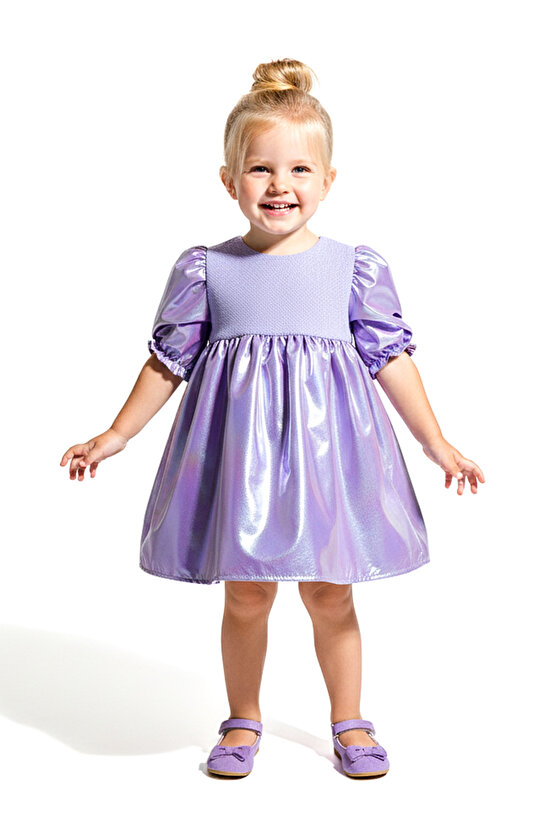 Kız Bebek Kız Çocuk Doğum Günü Parti Düğün Elbise Yarım Kol Astarlı Parlak Elbise