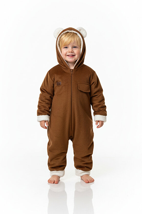 Kız Erkek Unisex Mevsimlik Çift Kat Kadife Ultrasoft Şapkalı Bebek Çocuk Uyku Tulumu Astronot Tulum