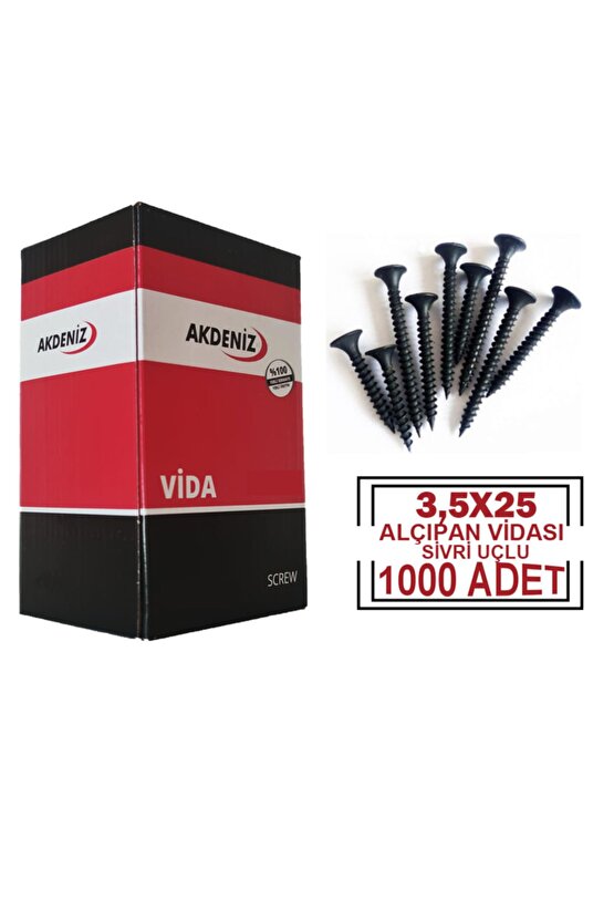 Meridyen Alçıpan Vidası 3,5x25 Sivri Uçlu 1000 Adet