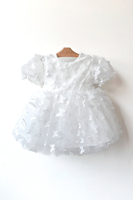 Kız Bebek Kız Çocuk Doğum Günü Parti Düğün Elbise Balonkol Kelebekli Fiyonklu Tüllü Tütü Astarlı