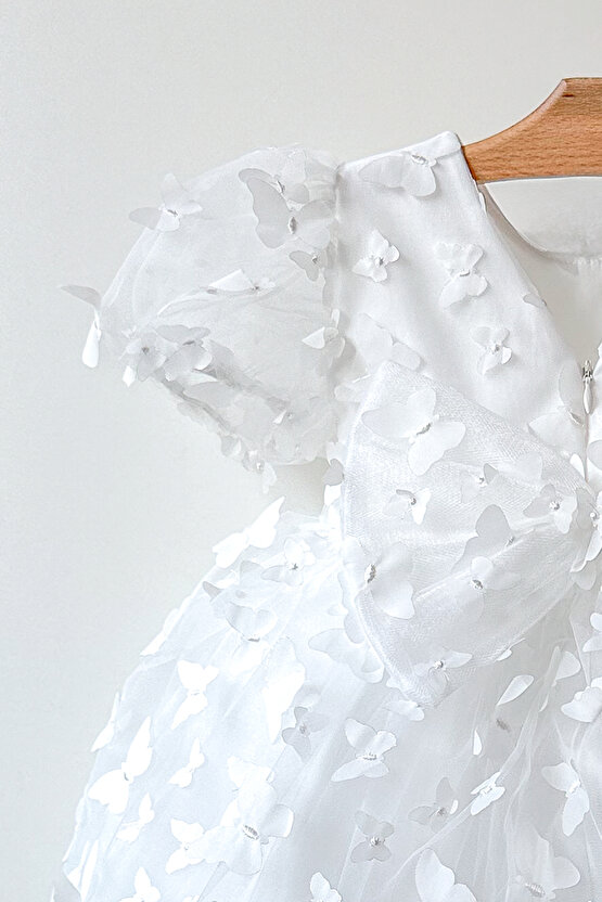 Kız Bebek Kız Çocuk Doğum Günü Parti Düğün Elbise Balonkol Kelebekli Fiyonklu Tüllü Tütü Astarlı