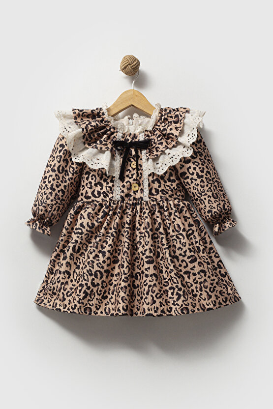 Kız Bebek Elbise Kız Çocuk Elbise Leopar Doğum Günü Parti Düğün Özel Gün Uzun Kol Astarlı Elbise