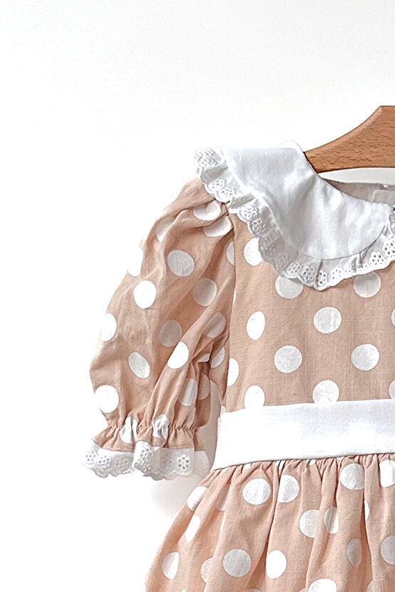 Kız Bebek Kız Çocuk Doğum Günü Parti Düğün Elbise Yarım Kol Astarlı Puanlı Fiyonklu Elbise