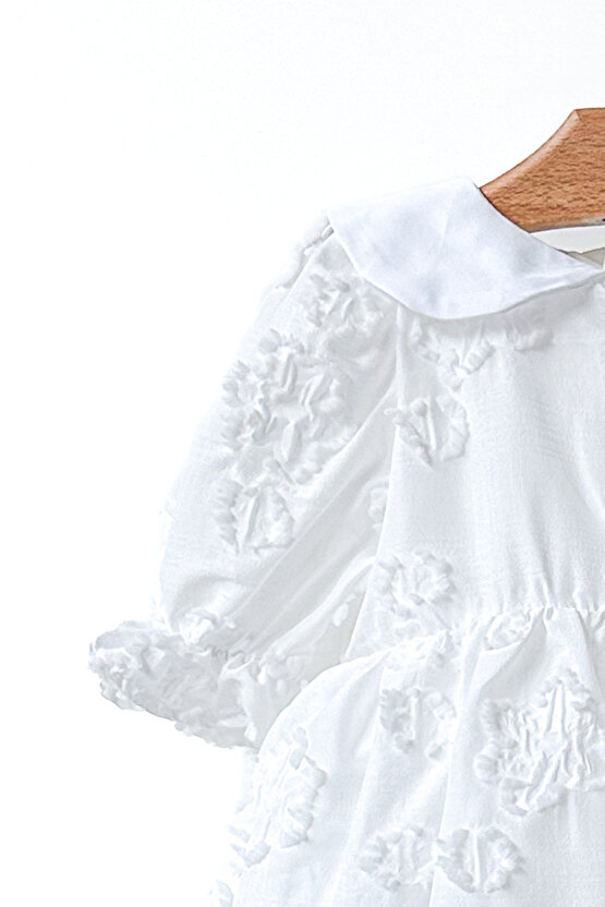 Kız Bebek Kız Çocuk Doğum Günü Parti Düğün Elbise Yarım Kol Astarlı Yakalı Çiçekli Elbise