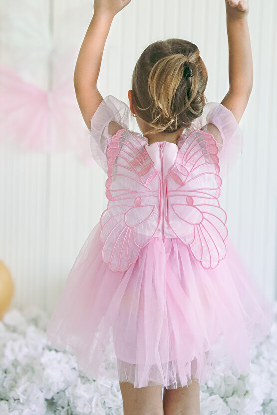 Kız Bebek Kız Çocuk Doğum Günü Parti Düğün Elbise Balonkol Kanatlı Tüllü Tütülü Tütü Astarlı