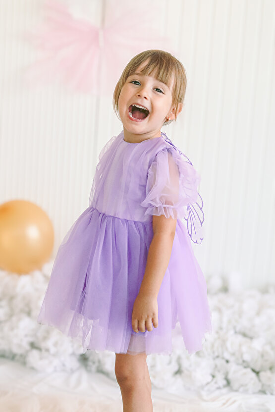 Kız Bebek Kız Çocuk Doğum Günü Parti Düğün Elbise Balonkol Kanatlı Tüllü Tütülü Tütü Astarlı