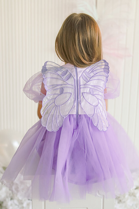 Kız Bebek Kız Çocuk Doğum Günü Parti Düğün Elbise Balonkol Kanatlı Tüllü Tütülü Tütü Astarlı