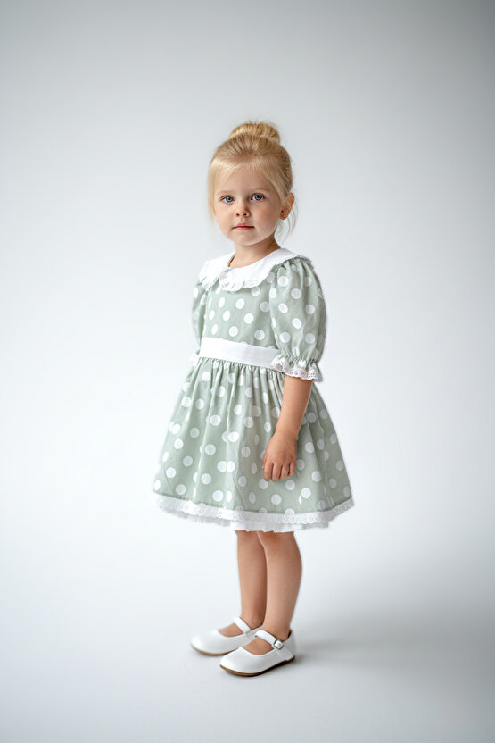 Kız Bebek Kız Çocuk Doğum Günü Parti Düğün Elbise Yarım Kol Astarlı Puanlı Fiyonklu Elbise