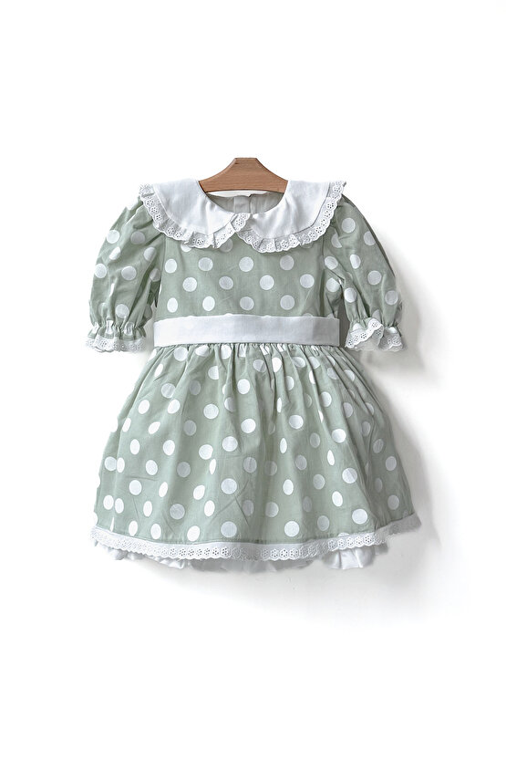 Kız Bebek Kız Çocuk Doğum Günü Parti Düğün Elbise Yarım Kol Astarlı Puanlı Fiyonklu Elbise