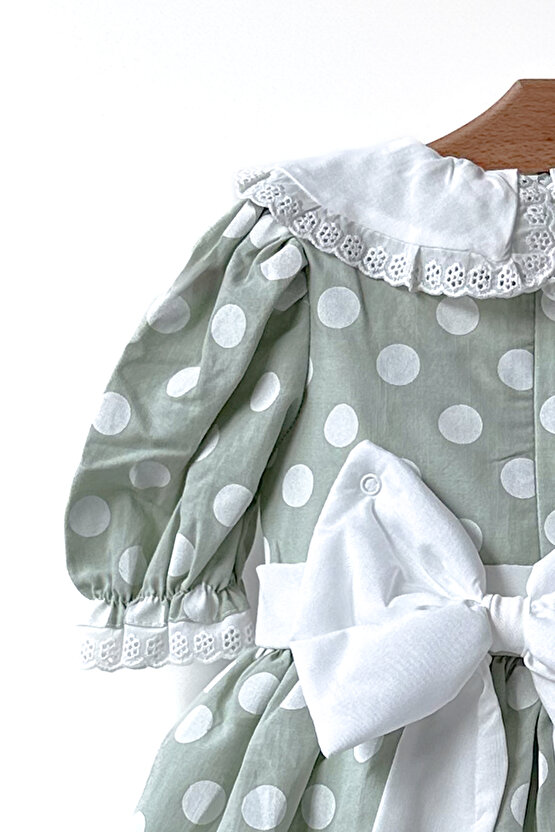 Kız Bebek Kız Çocuk Doğum Günü Parti Düğün Elbise Yarım Kol Astarlı Puanlı Fiyonklu Elbise