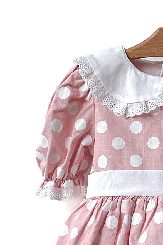 Kız Bebek Kız Çocuk Doğum Günü Parti Düğün Elbise Yarım Kol Astarlı Puanlı Fiyonklu Elbise