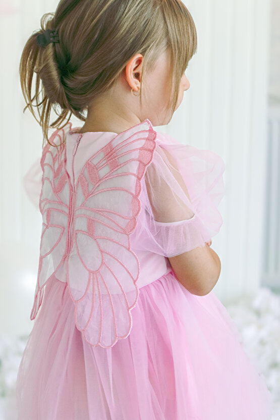 Kız Bebek Kız Çocuk Doğum Günü Parti Düğün Elbise Balonkol Kanatlı Tüllü Tütülü Tütü Astarlı