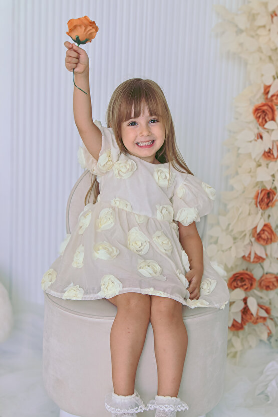 Kız Bebek Kız Çocuk Doğum Günü Parti Düğün Elbise Kısa Kol Tüllü Tütülü Tütü Astarlı