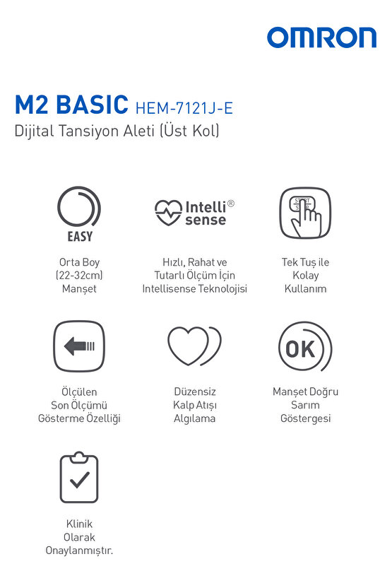 M2 Basic Üst Koldan Pilli Dijital Tansiyon Aleti – Hipertansiyon Göstergeli 5 Yıl Garantili