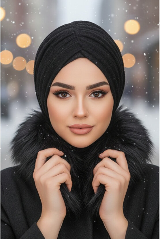 Siyah Köpük Kışlık Büzgülü Bone