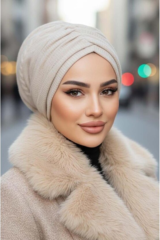 Taş Rengi Kışlık Büzgülü Bone